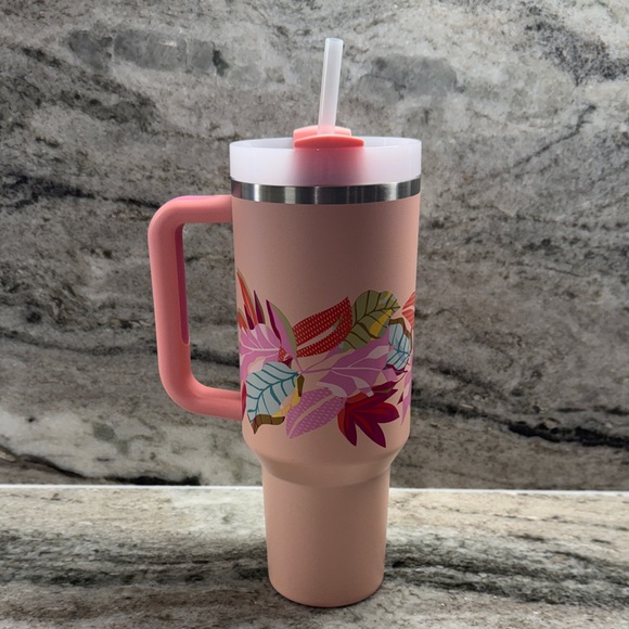 Stanley Pink Tumbler with Floral Design - Picture 3 of 4